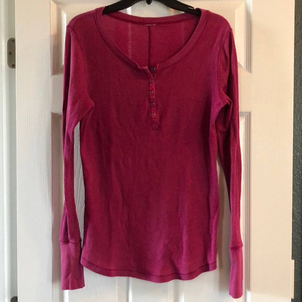 Waffle knit Henley with cute snap closures.
